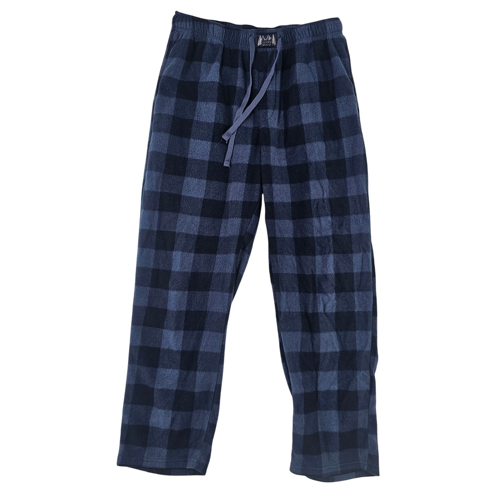 Lucky Brand Mens Large Blue Black Buffalo‎ Plaid Fleece Pajama Pants Sleepwear